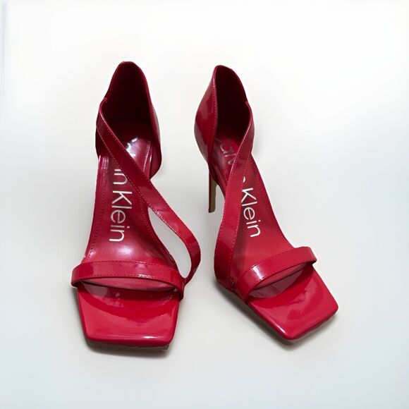 Calvin Klein Red Patent Leather Heels Size 8 Women’s Strappy Sandals Stiletto - Picture 2 of 10